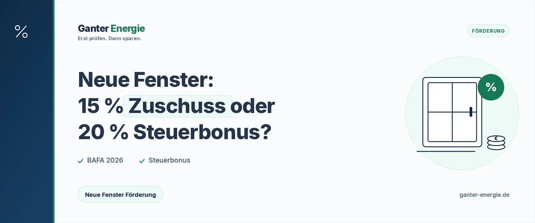 Neue Fenster Förderung 2026: BAFA-Zuschuss, KfW-Kredit oder Steuerbonus